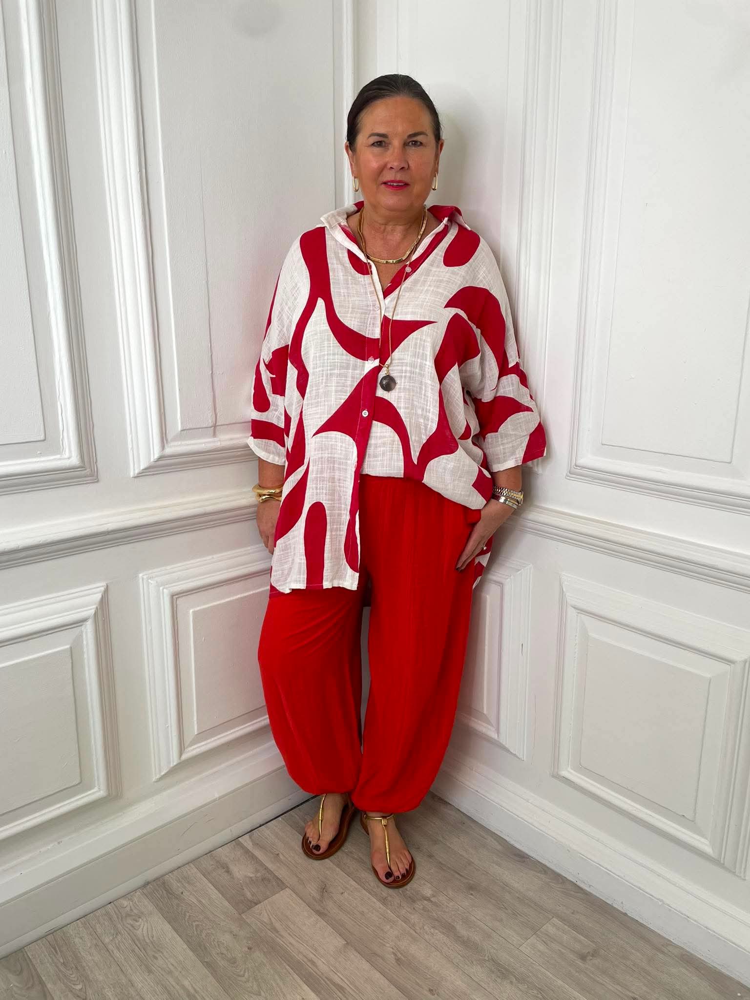 Abstract Throwover Shirt - Cherry - Image 2