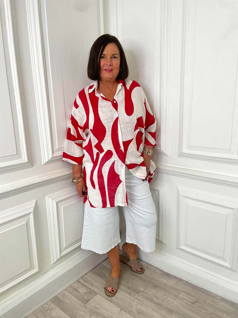 Abstract Throwover Shirt - Cherry - Image 3