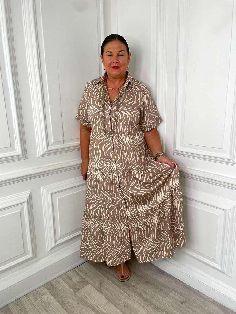 Animal Print Shirt Dress - Taupe - Image 2
