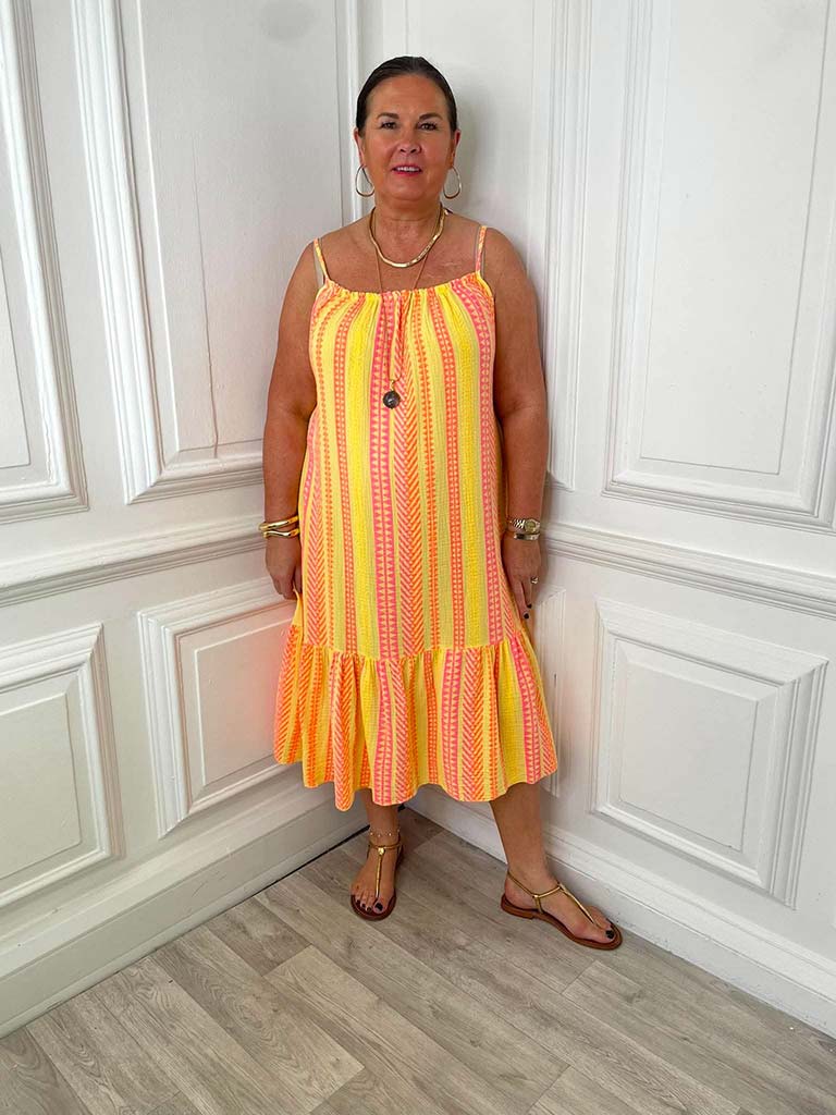 Aztec Peplum Hem Dress - Yellow Mix - Image 2