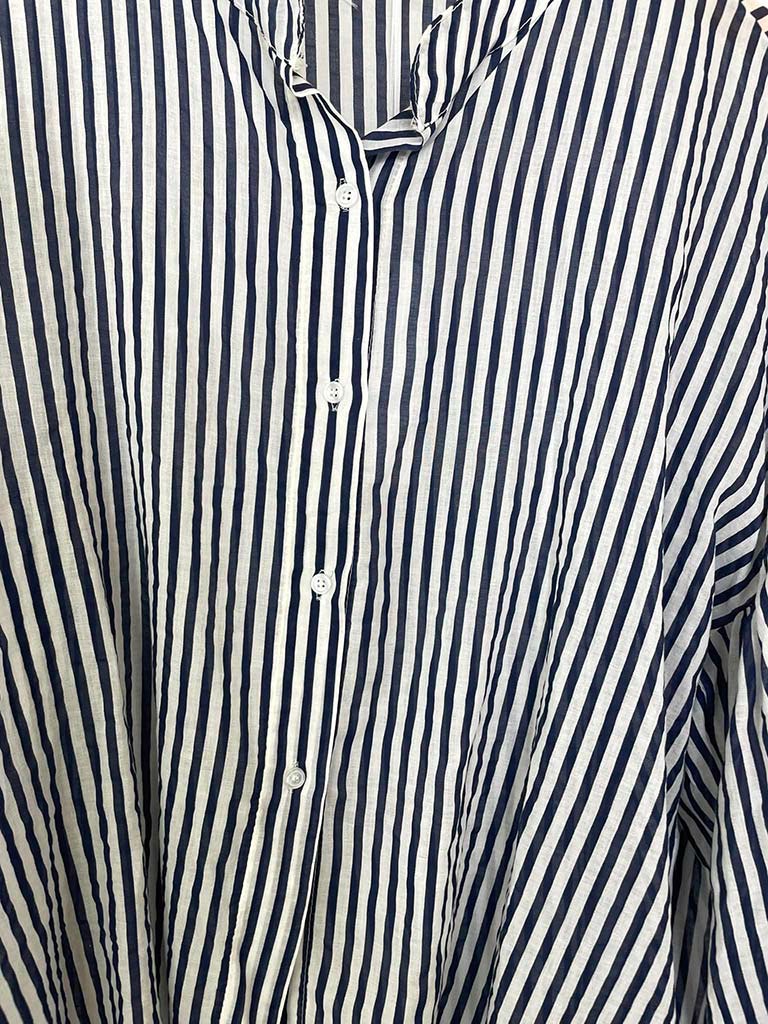 Balloon Sleeve Stripe Shirt - Navy - Image 4