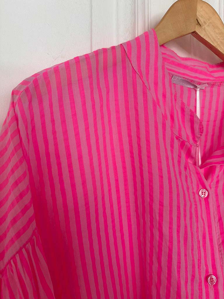 Balloon Sleeve Stripe Shirt - Neon Pink - Image 4