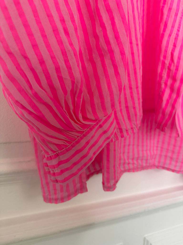 Balloon Sleeve Stripe Shirt - Neon Pink - Image 5