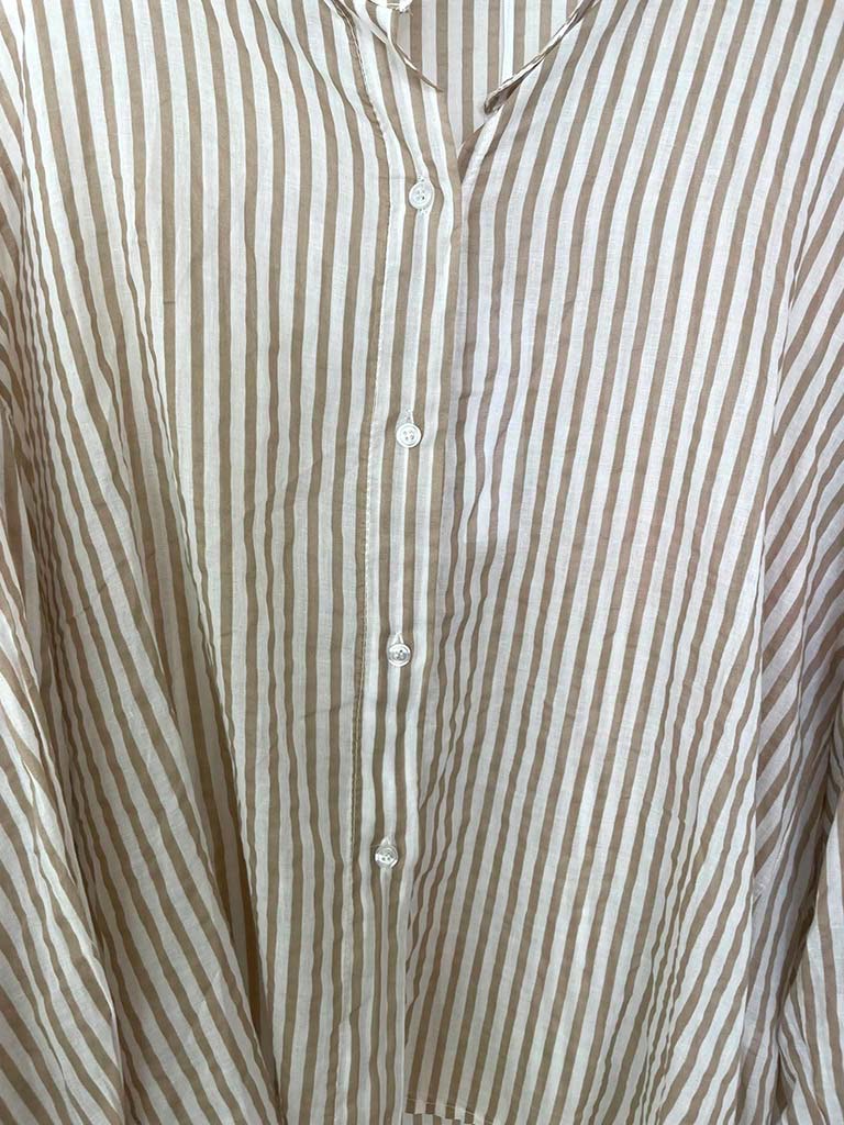 Balloon Sleeve Stripe Shirt - Stone - Image 4