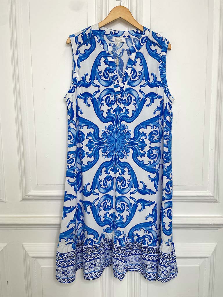 Baroque Sleeveless Dress - Blue - Image 2
