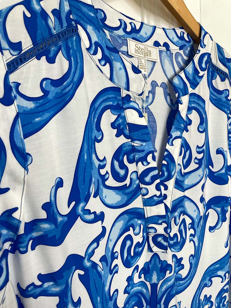 Baroque Sleeveless Dress - Blue - Image 4