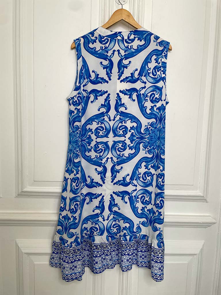 Baroque Sleeveless Dress - Blue - Image 6