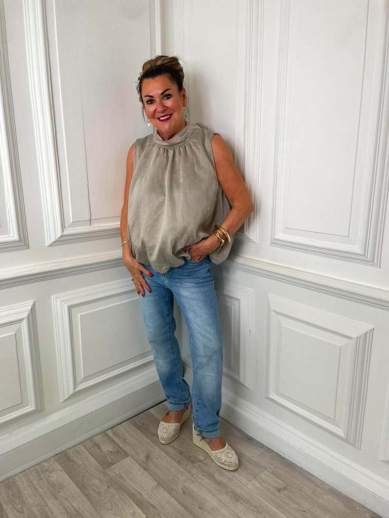 Bubble Hem Top - Stone - Image 2
