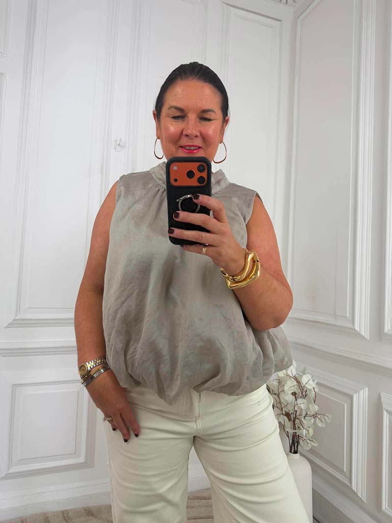 Bubble Hem Top - Stone - Image 3