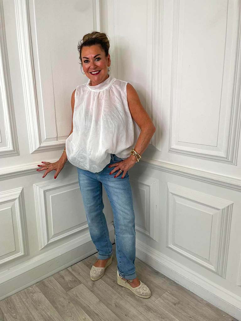 Bubble Hem Top - White - Image 2