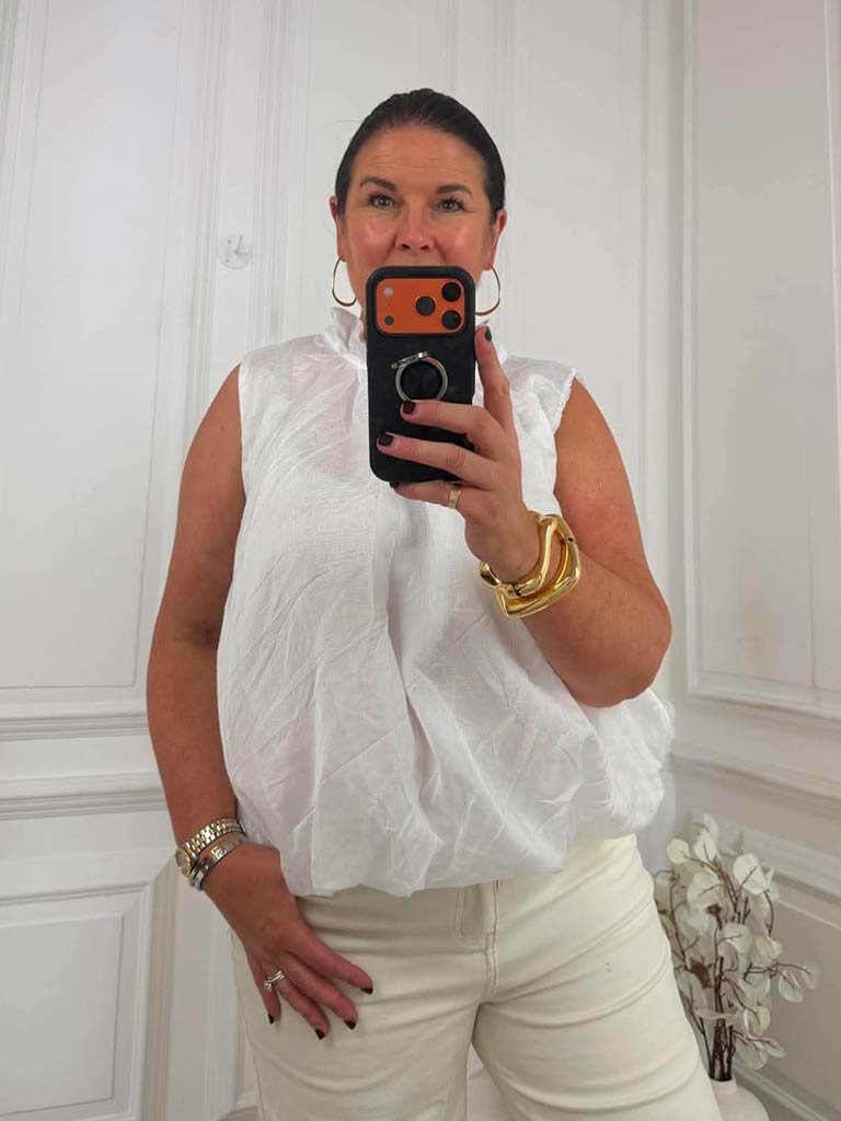 Bubble Hem Top - White - Image 3