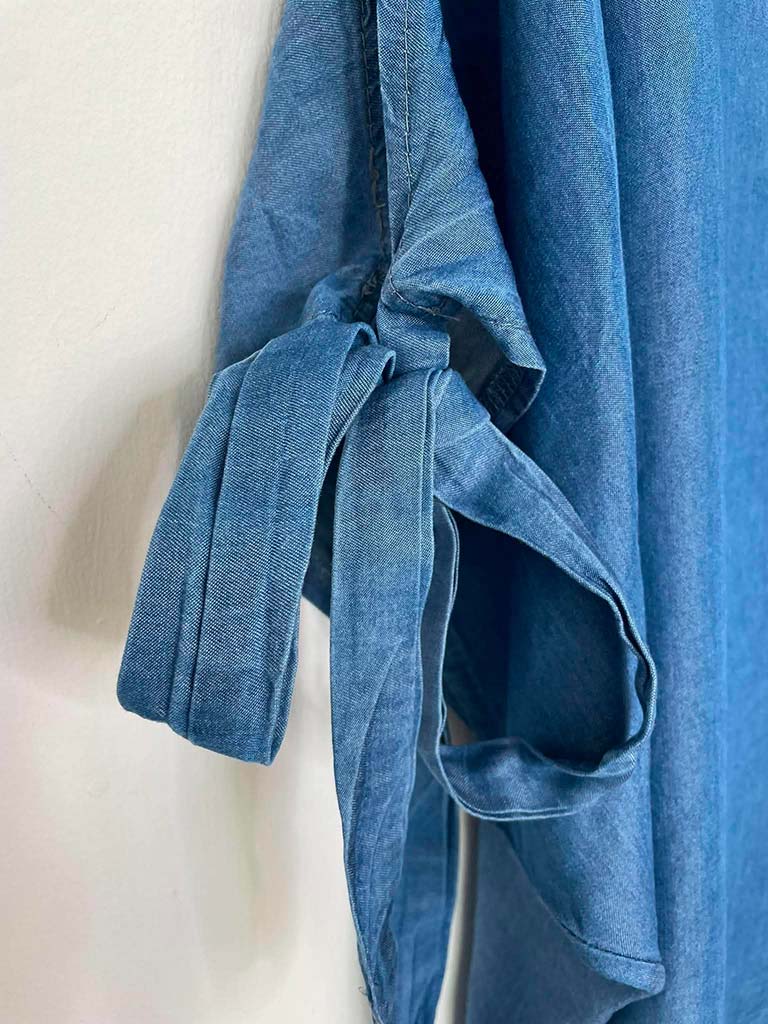 Chambray Tie Sleeve Top - Mid Denim - Image 5