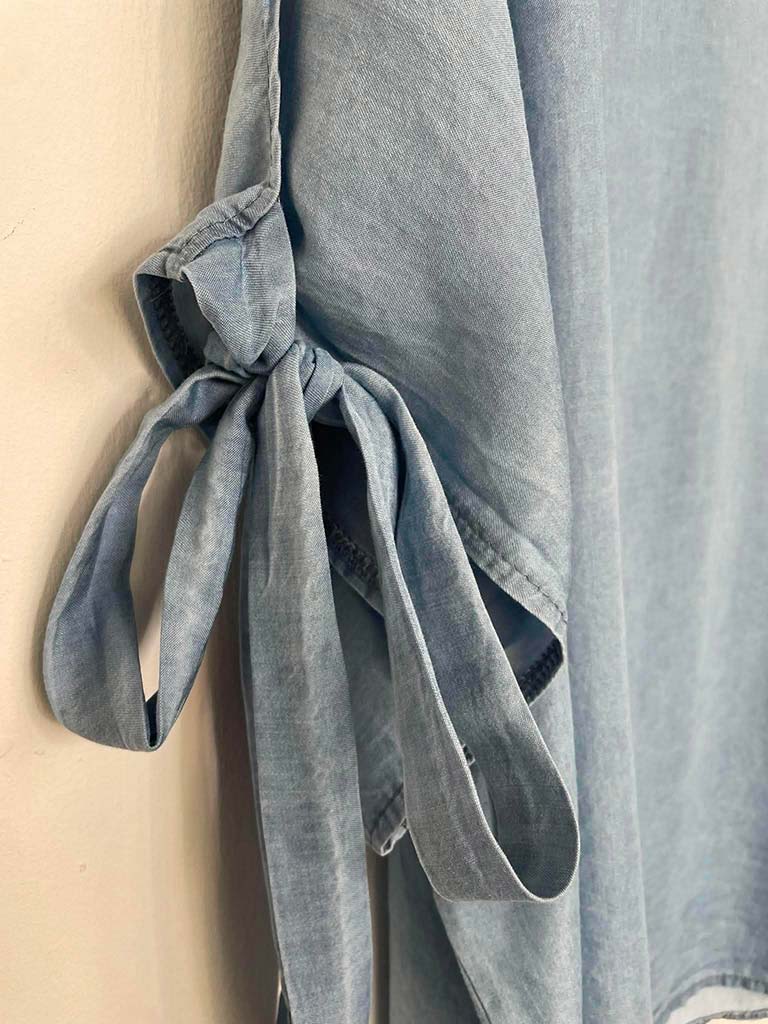 Chambray Tie Sleeve Top - Pale Denim - Image 5