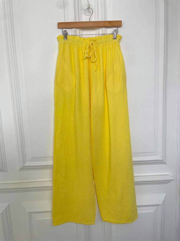Cloud Cotton Wide Leg Trousers - Lemon - Image 2