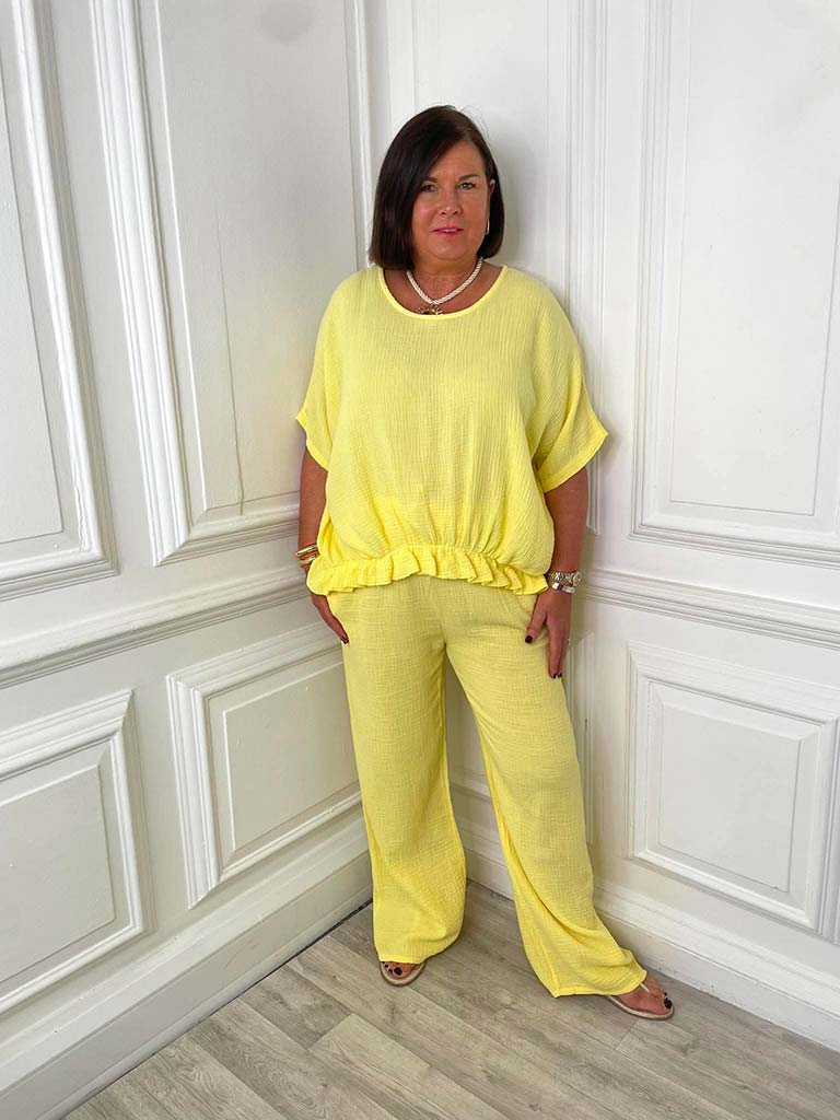 Cloud Cotton Wide Leg Trousers - Lemon - Image 4