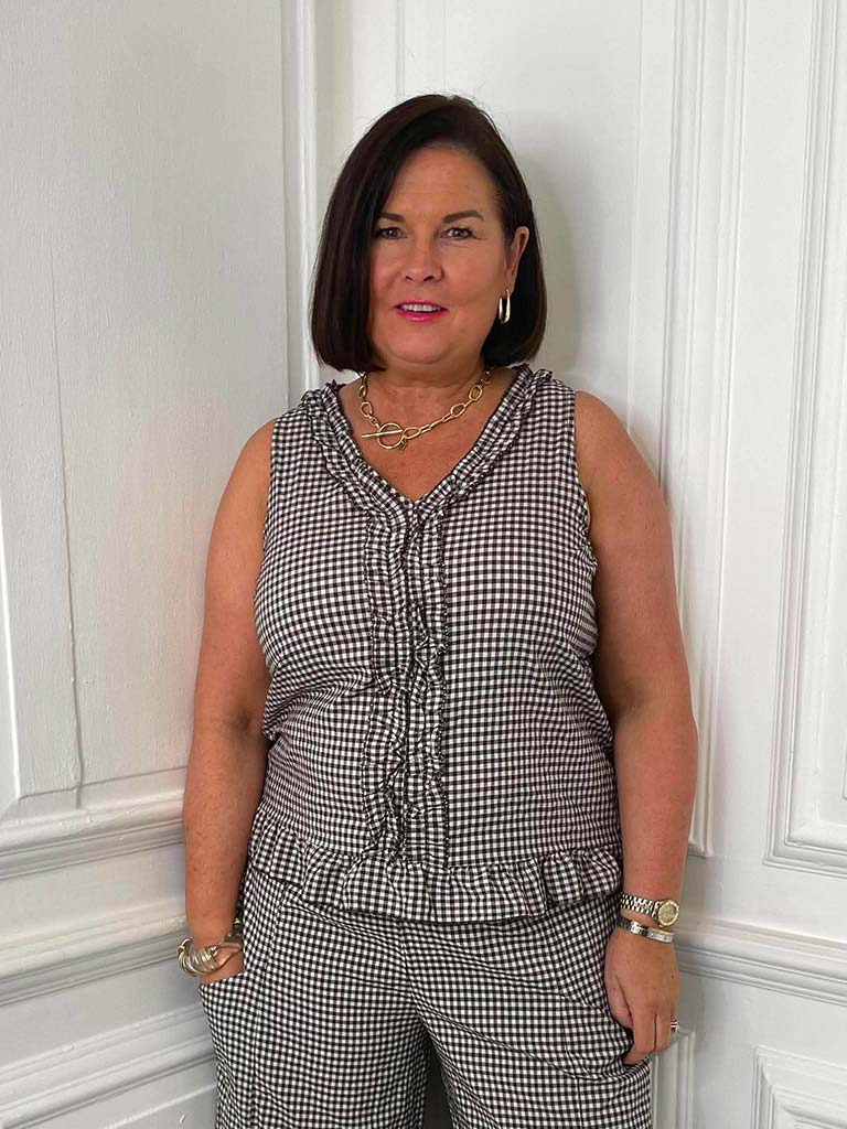 Cottage Check Ruffle Top - Chocolate - Image 2