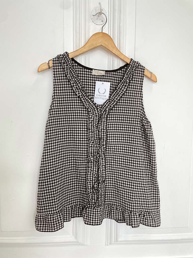Cottage Check Ruffle Top - Chocolate - Image 5