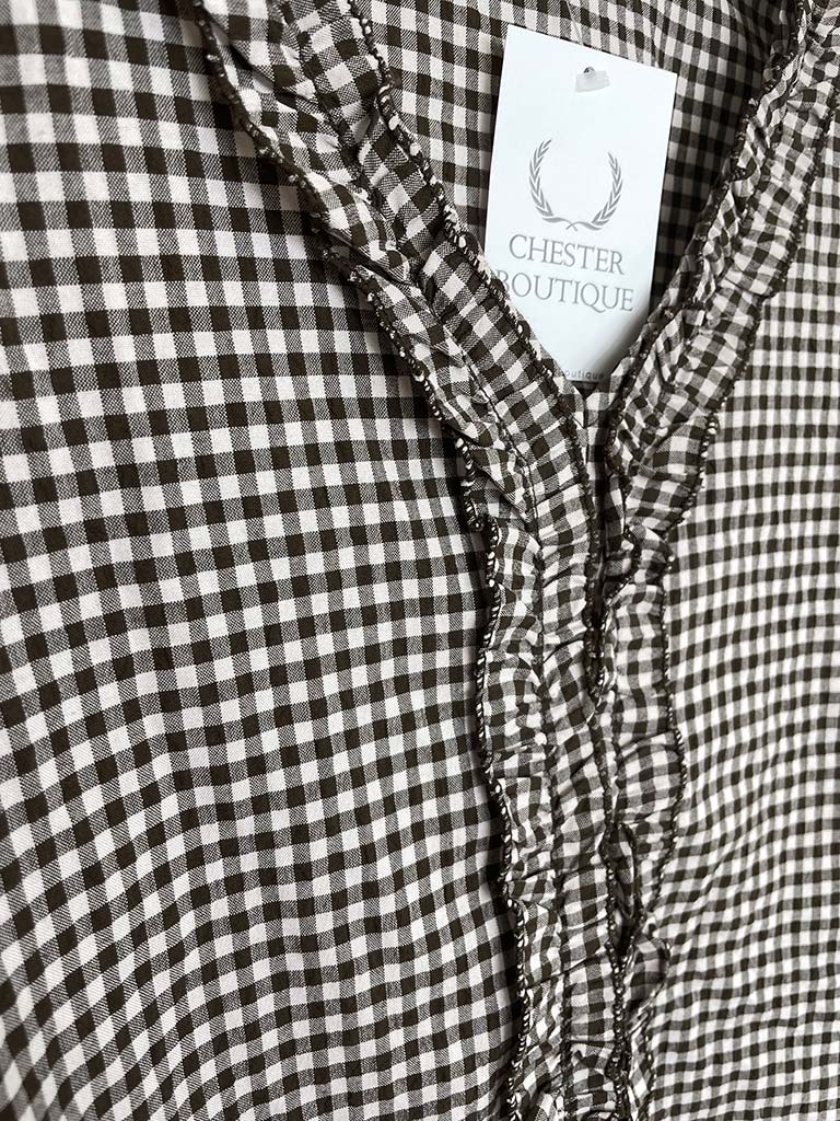 Cottage Check Ruffle Top - Chocolate - Image 6