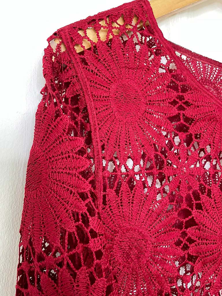 Daisy Crochet Jacket - Cranberry - Image 3