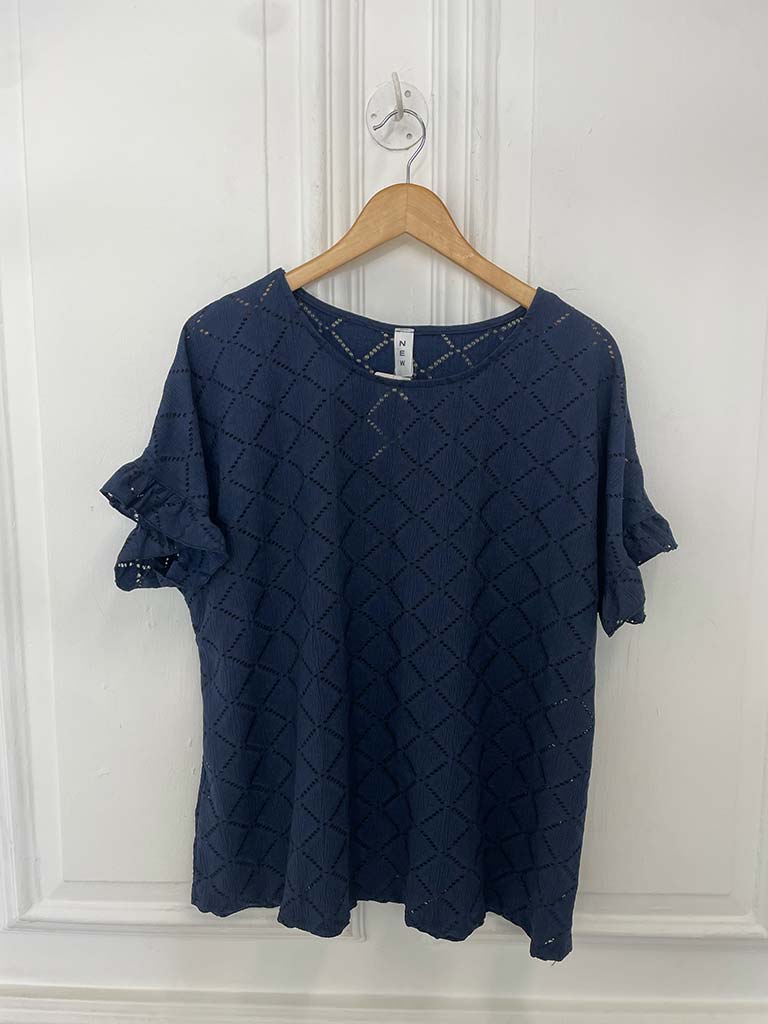Diamond Eyelet Top - Navy - Image 3