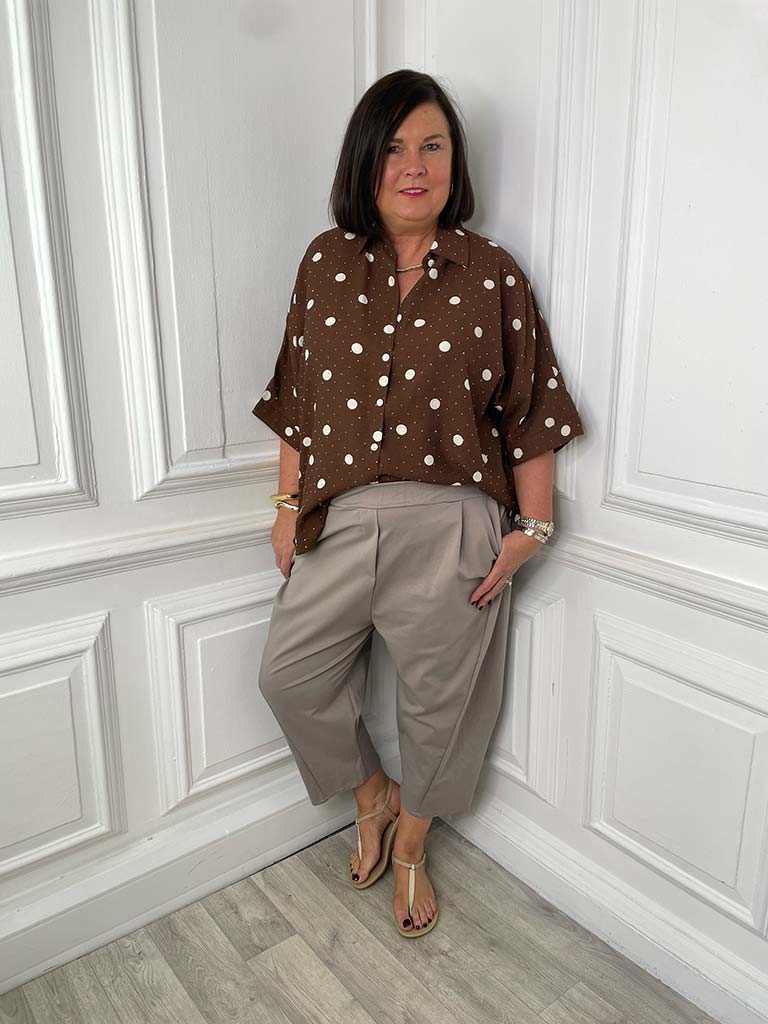 Dotty Gem Boxy Shirt - Toffee & Stone - Image 2