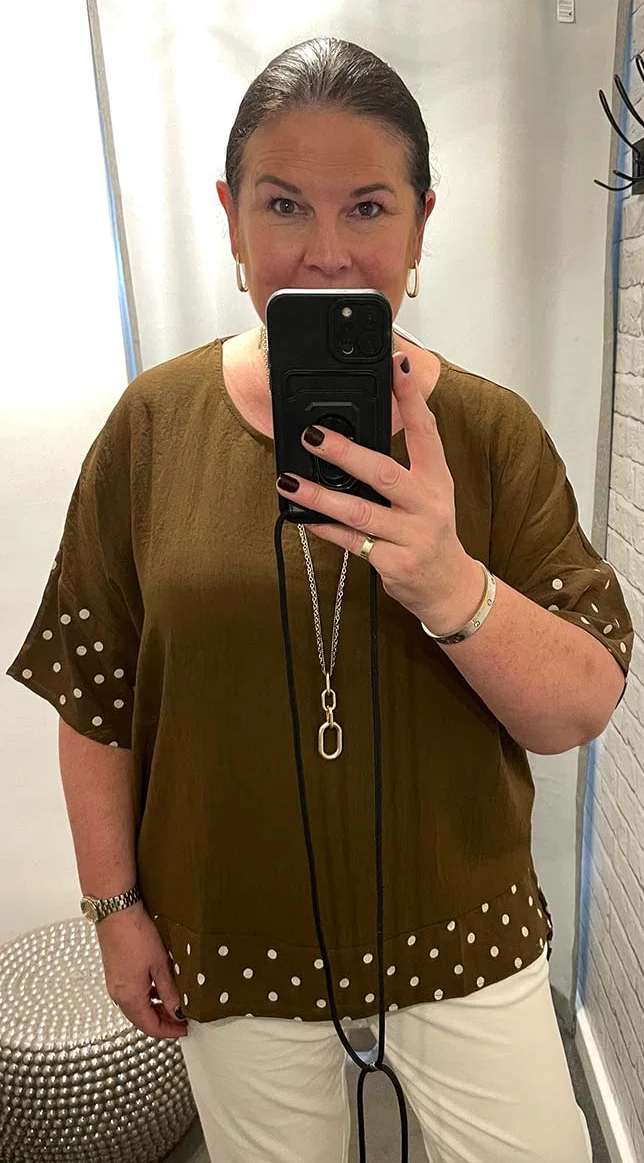 Dotty Hem Top - Toffee & Cream - Image 2