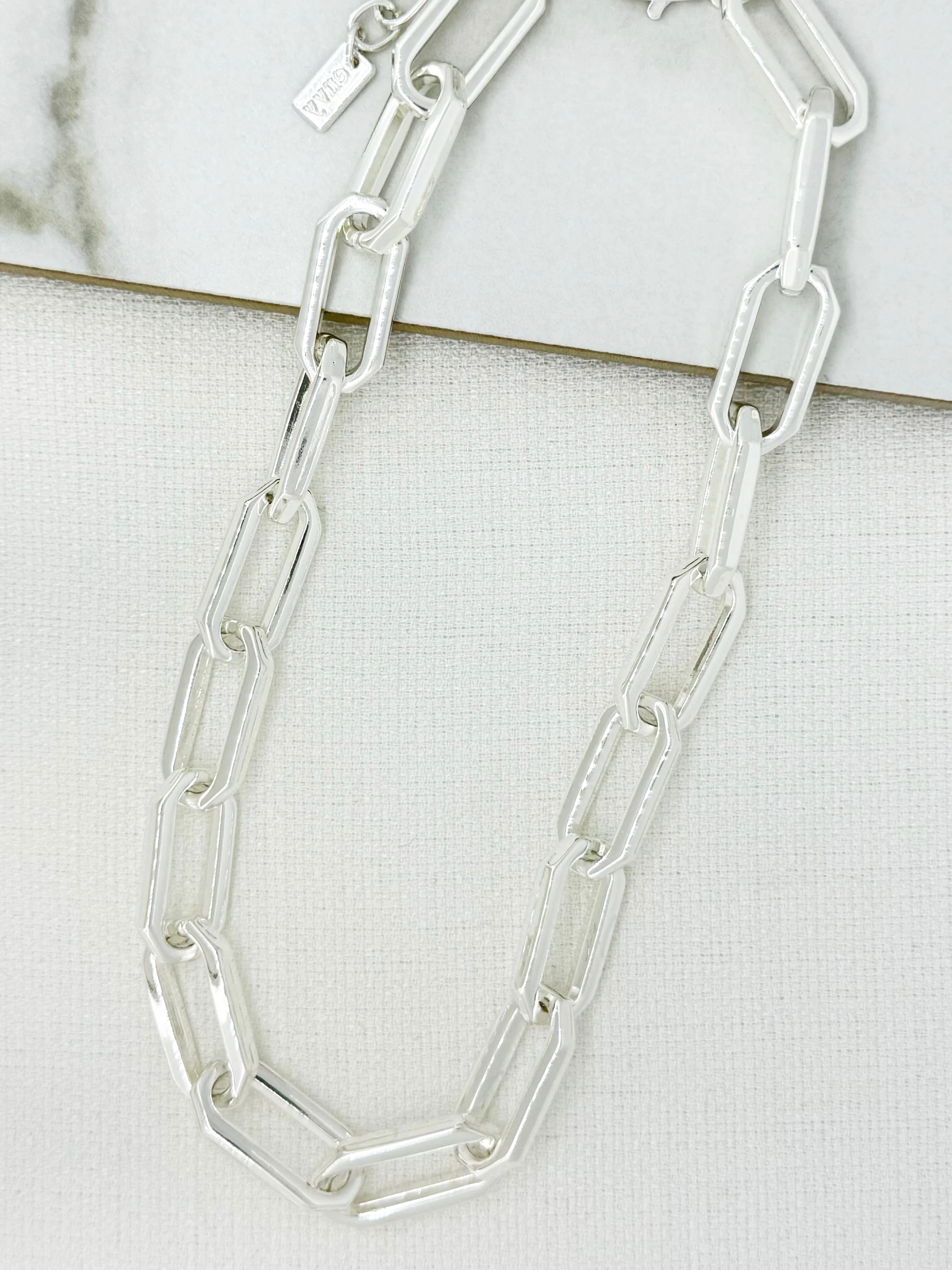 Envy Angled Chain Link Necklace - Silver