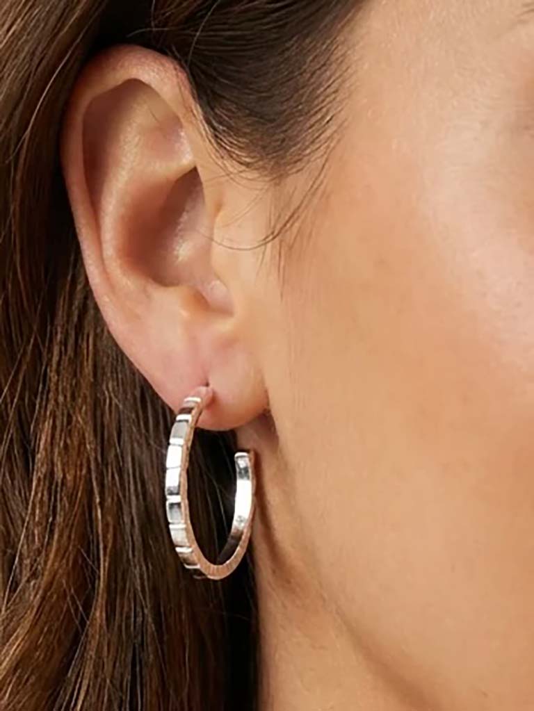 Envy Block Hoop Earrings - Silver - Image 2