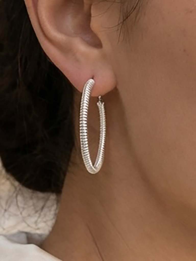 Envy Ridged Hoop Earrings - Silver - Image 2
