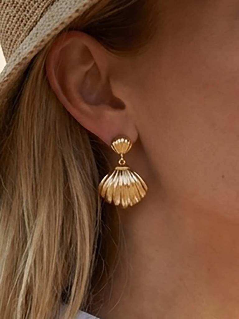 Envy Shell Drop Earrings - Gold - Image 2