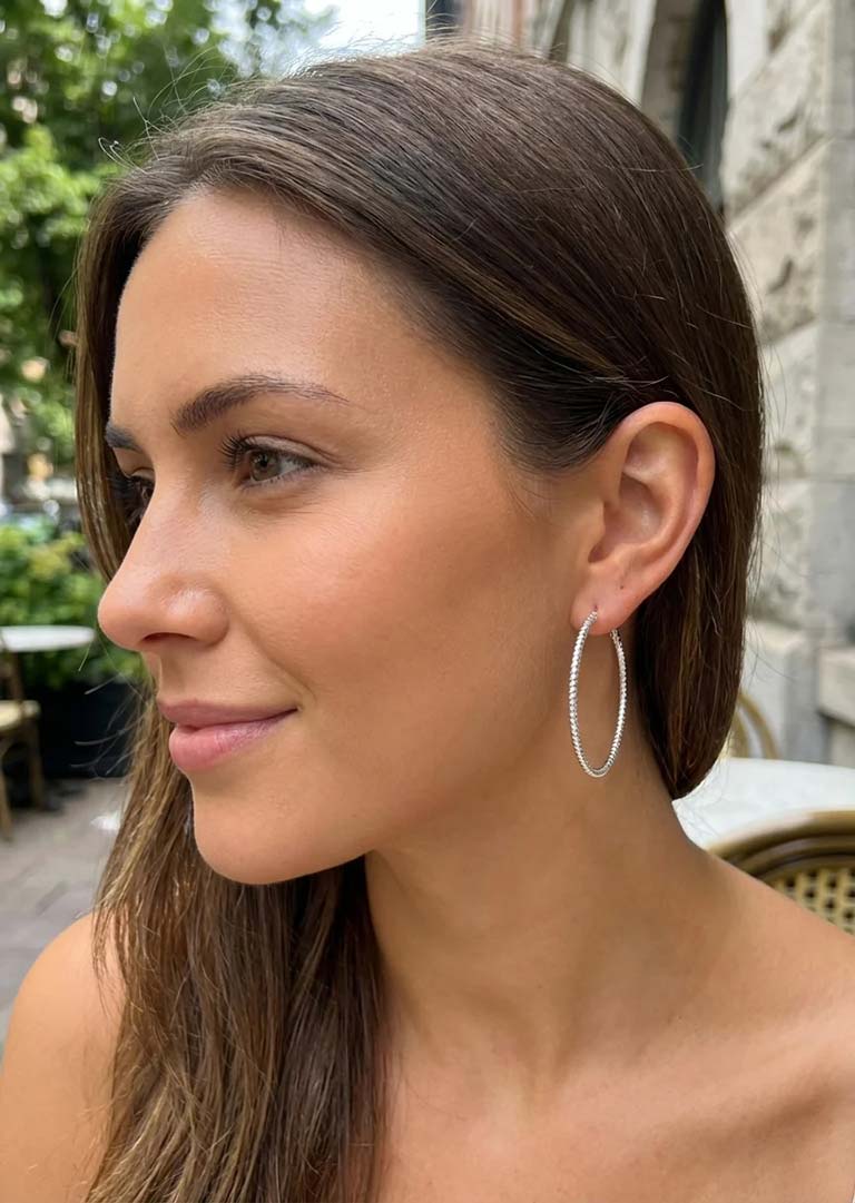 Envy Textured Hoop Earrings - Silver
