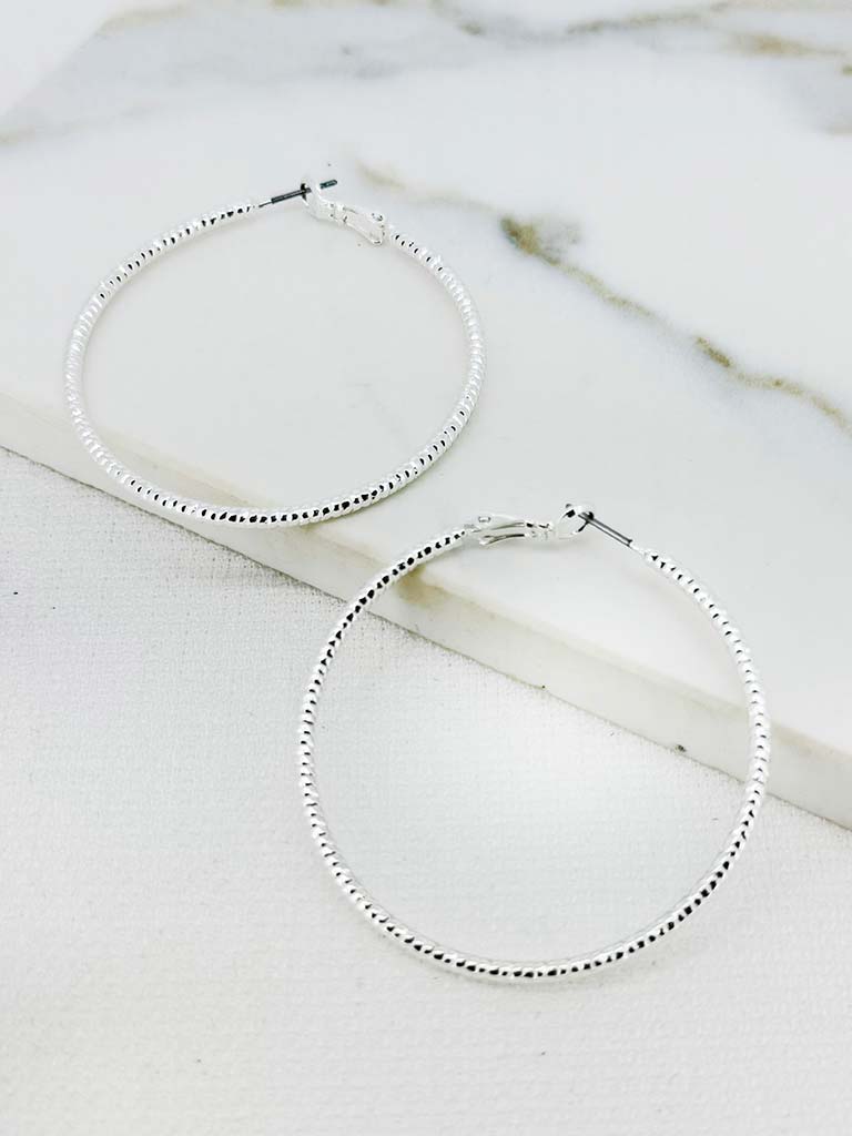 Envy Textured Hoop Earrings - Silver - Image 3