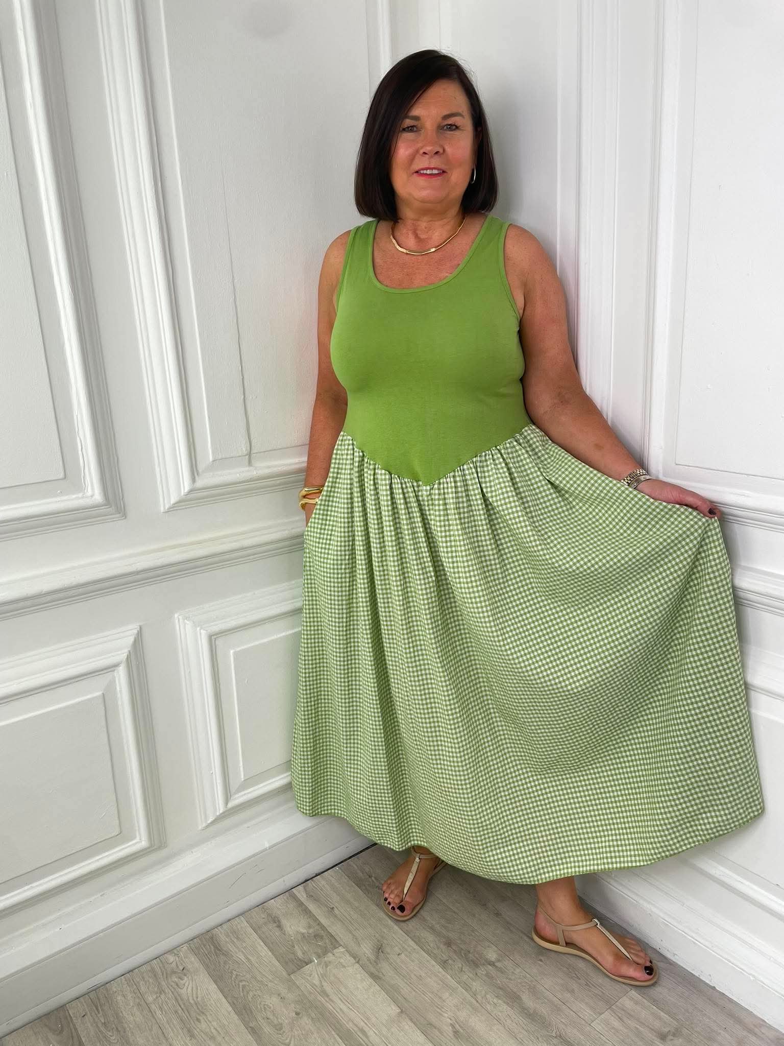 Gingham Skirt Dress - Kiwi - Image 2