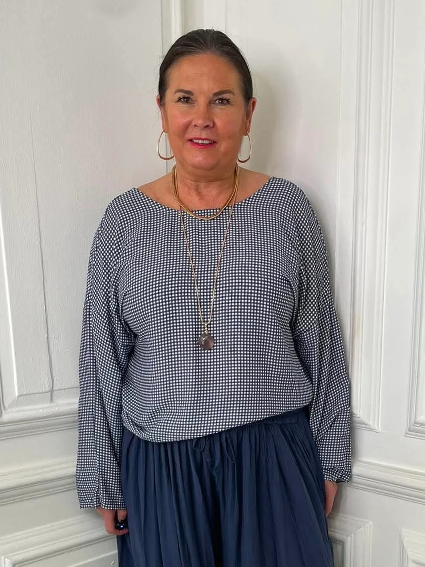 Gingham Tie Side Top - Navy