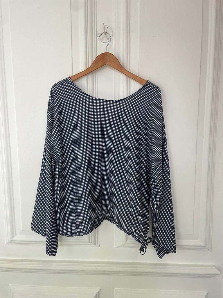 Gingham Tie Side Top - Navy - Image 3