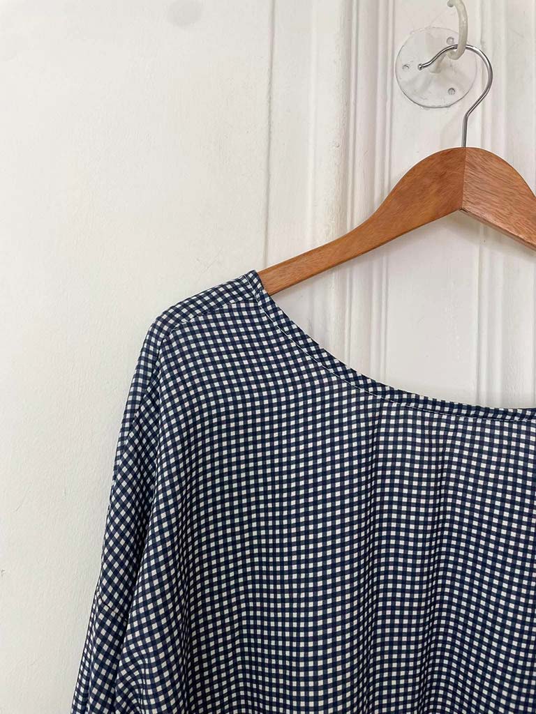 Gingham Tie Side Top - Navy - Image 4