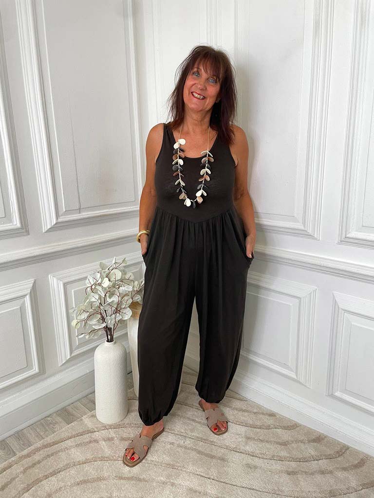 Jersey Balloon Jumpsuit - Chocolate - Image 2