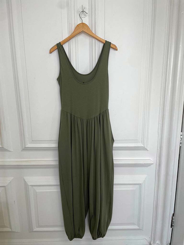 Jersey Balloon Jumpsuit - Khaki - Image 3