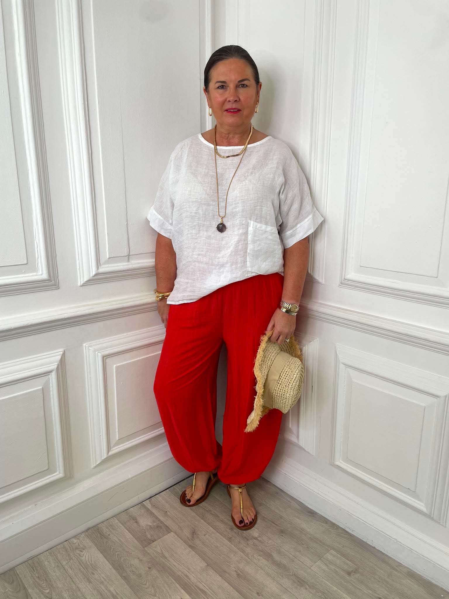 Linen Button Back Pocket Top - White - Image 3