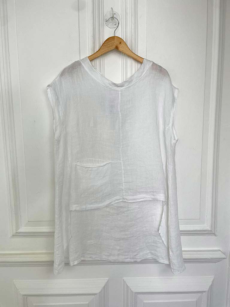 Linen Dip Back Top - White - Image 3