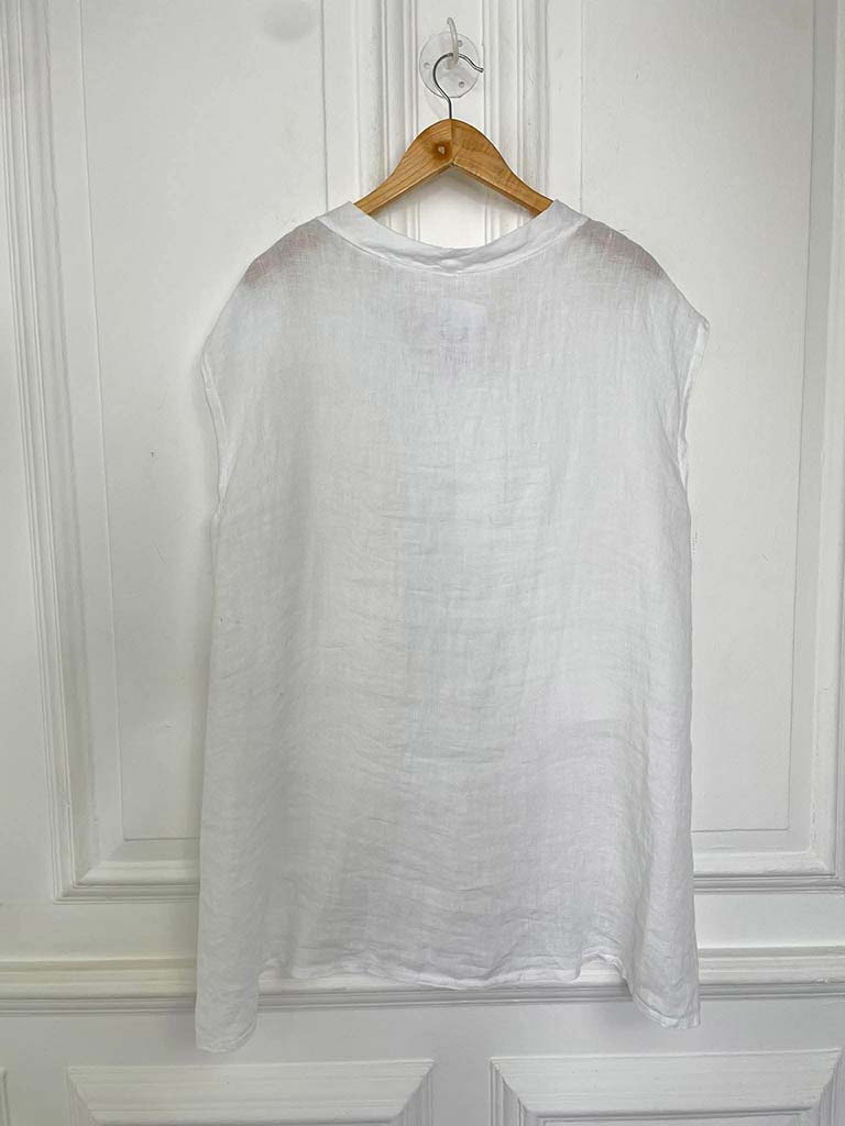 Linen Dip Back Top - White - Image 5