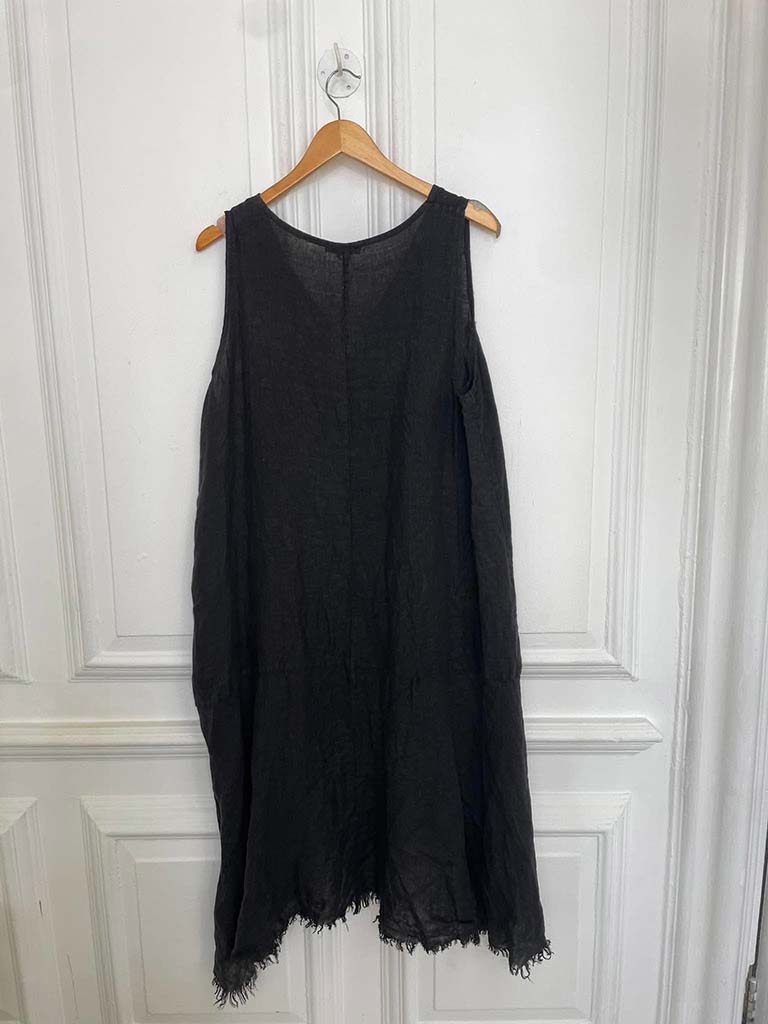 Linen Dip Back Tunic - Black - Image 5