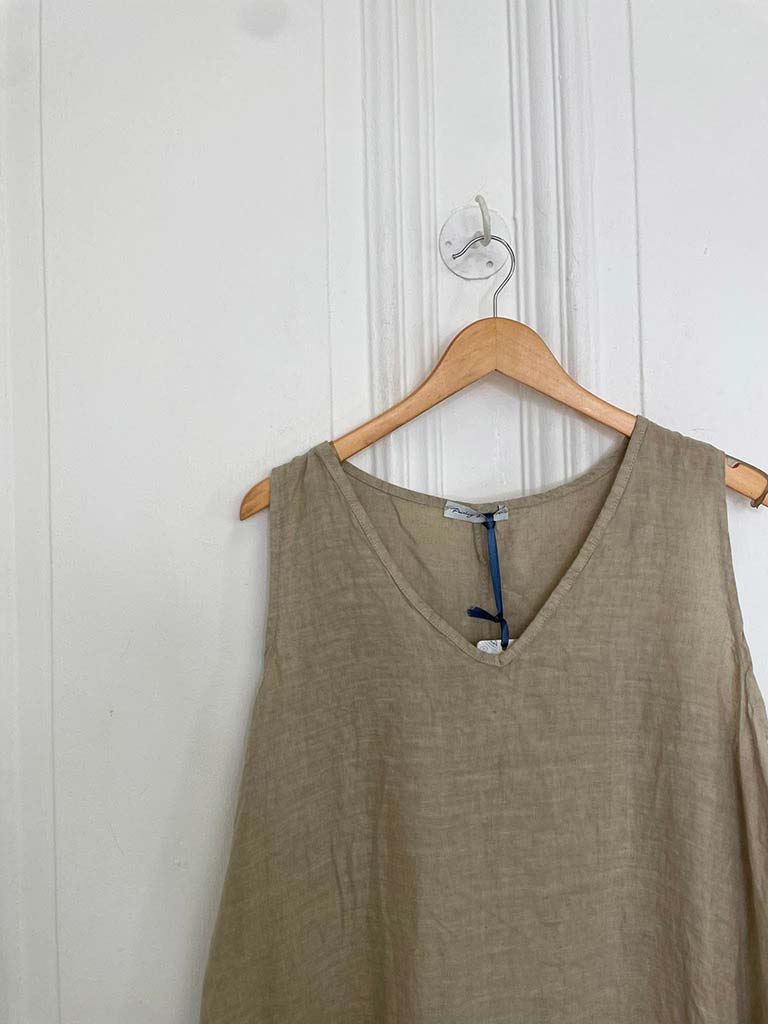 Linen Dip Back Tunic - Stone - Image 4