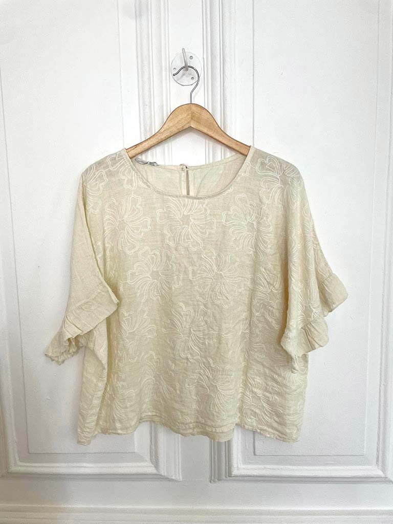 Linen Fiorita Stitch Top - Vanilla - Image 6
