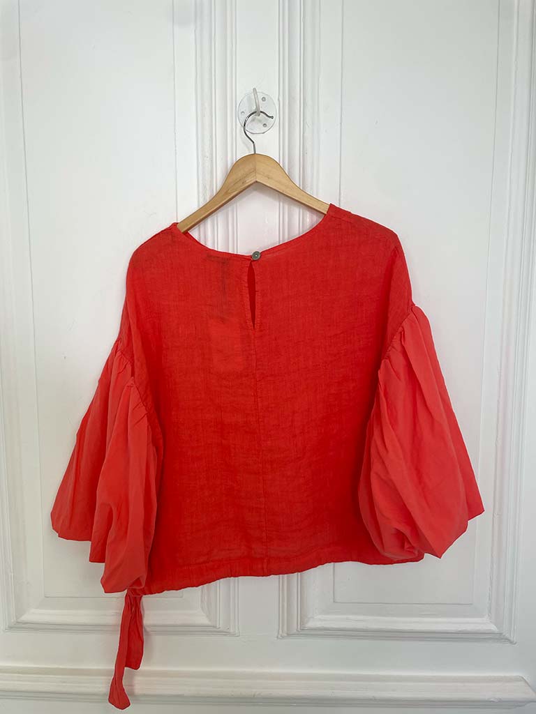 Linen Puff Sleeve Top - Blood Orange - Image 5