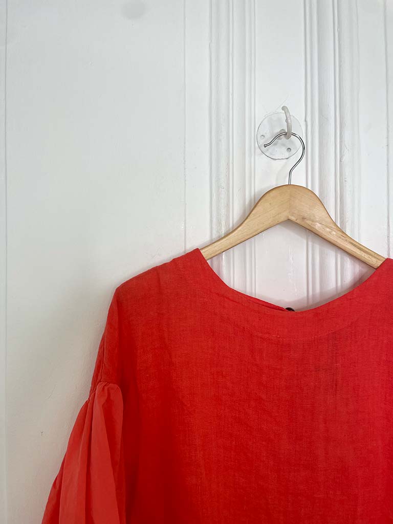 Linen Puff Sleeve Top - Blood Orange - Image 7