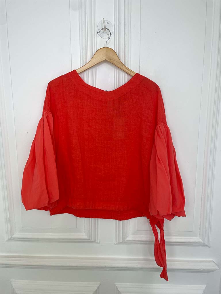 Linen Puff Sleeve Top - Blood Orange - Image 8