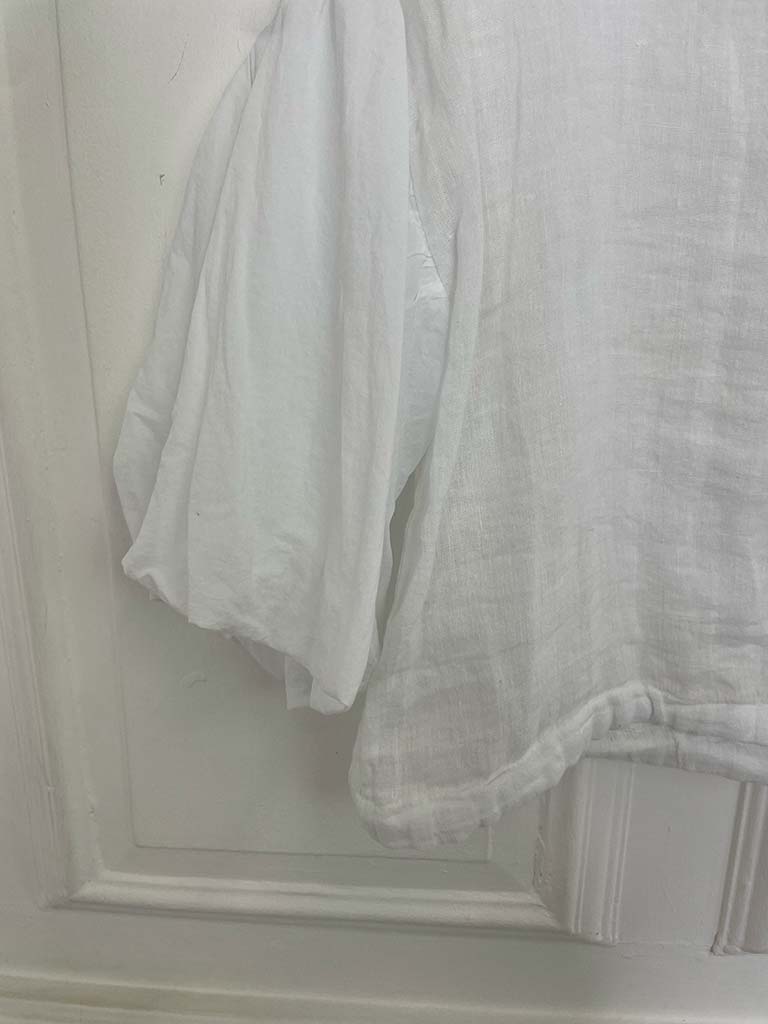 Linen Puff Sleeve Top - White - Image 7