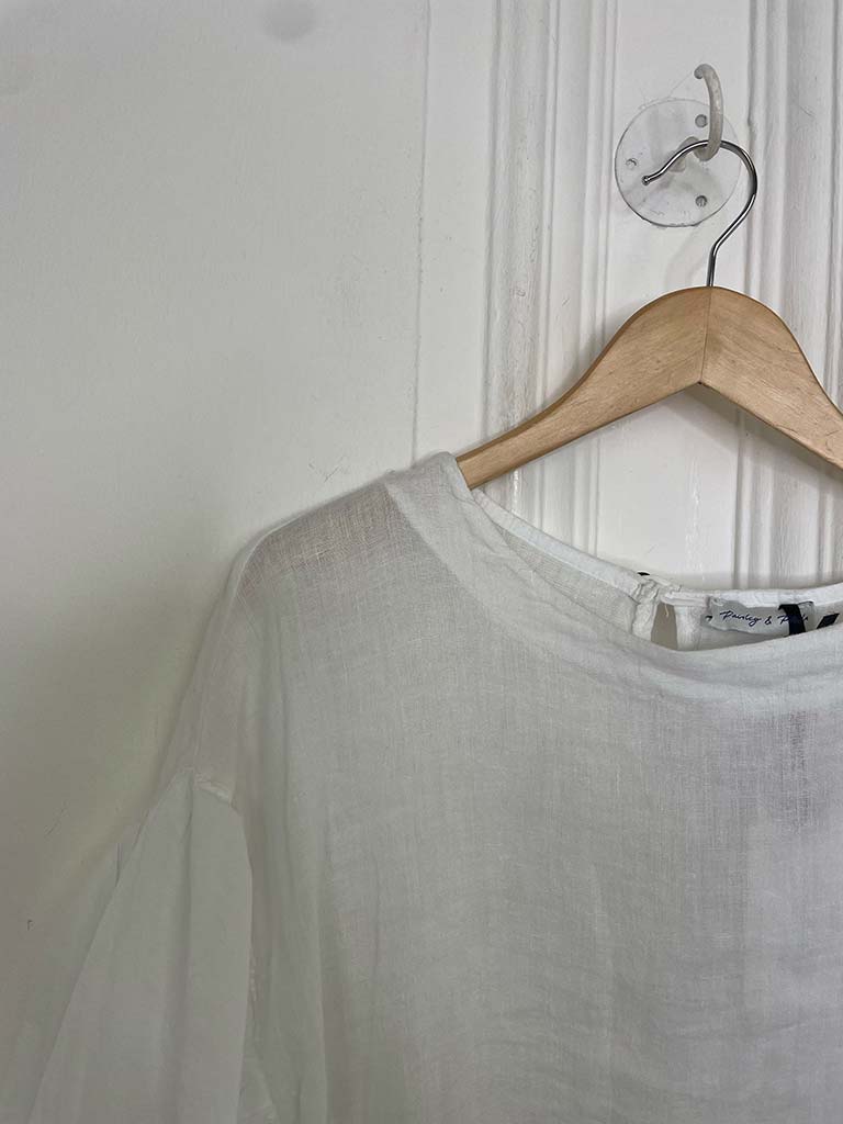Linen Puff Sleeve Top - White - Image 8