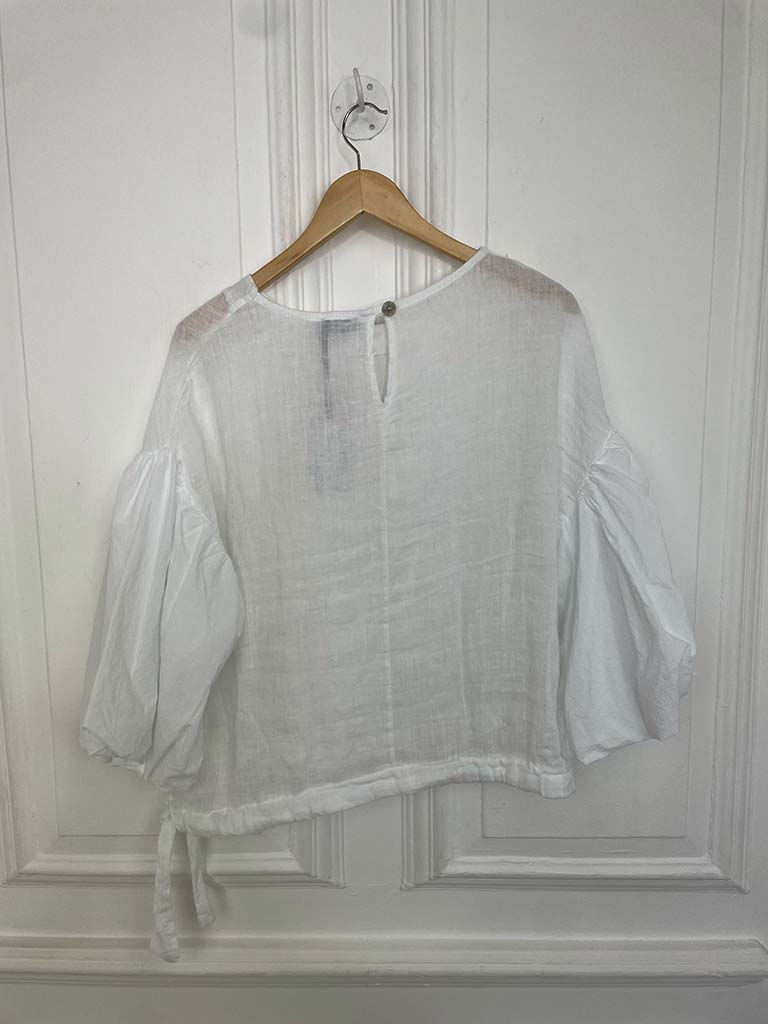 Linen Puff Sleeve Top - White - Image 9
